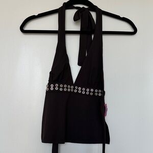 Edikted Brown Halter Top with Button Accents